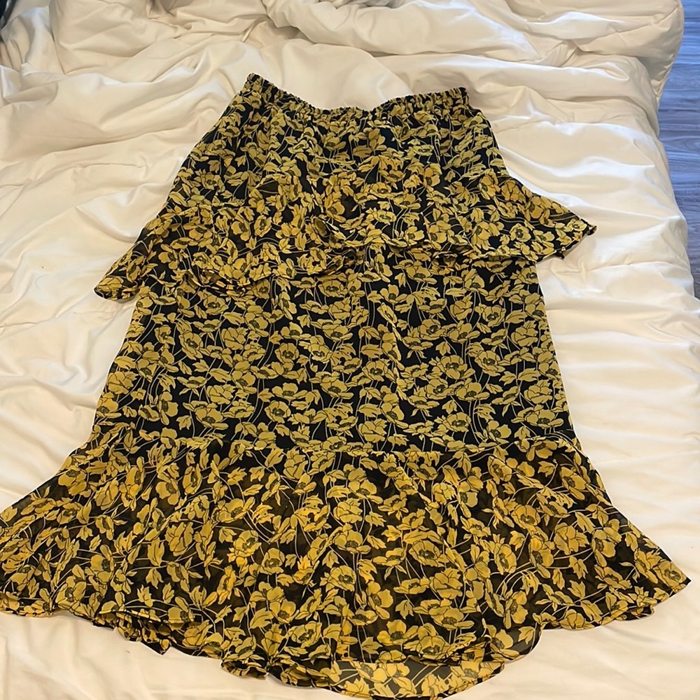 Black & yellow floral midi skirt
